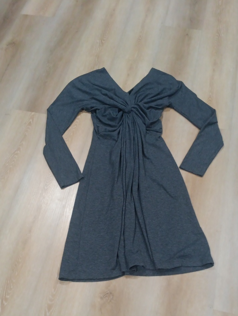 Knot-Front Long Sleeve Midi Dress - Charcoal
